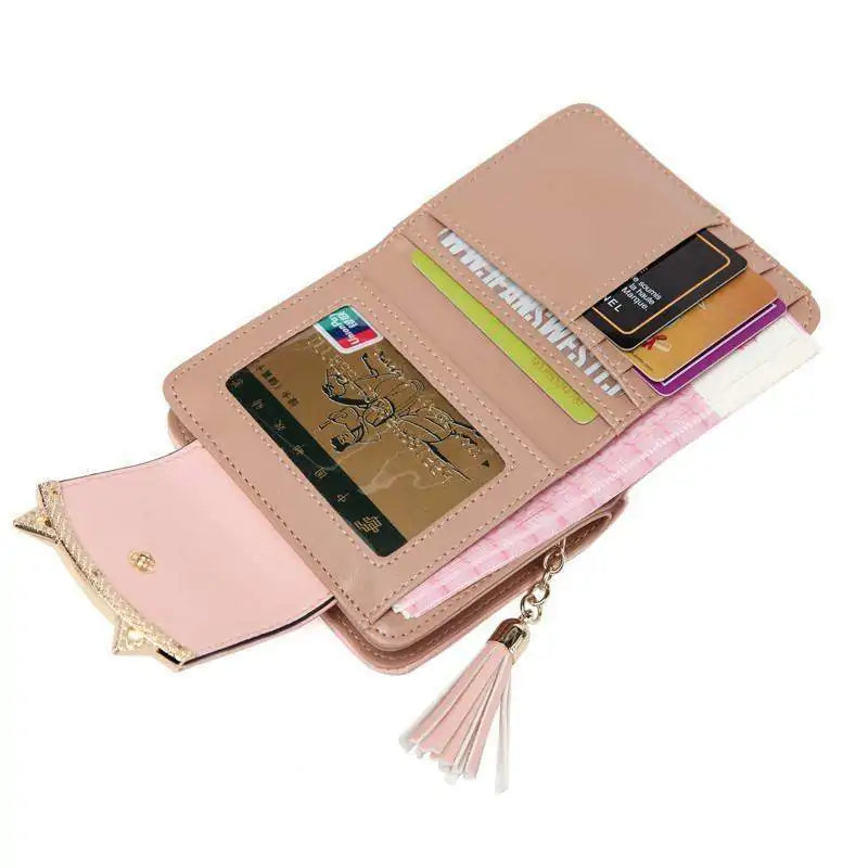 Cute Cat Ears Leather Vintage Tassel Women Wallet