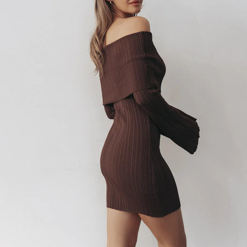 Off-shoulder Long Sleeve Dress