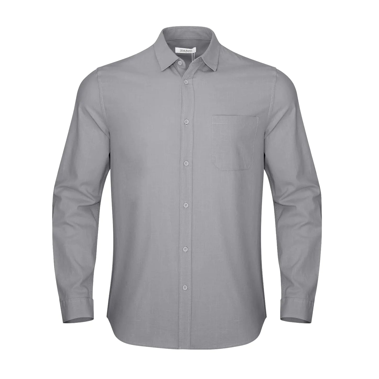 Button Down Linen Shirts for Men Casual Long Sleeve Regular Fit Cotton Beach Shirts with Pocket 3X-Large Grey