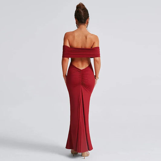 Socialite Style Elegant Sexy Backless Off-shoulder Dress Women