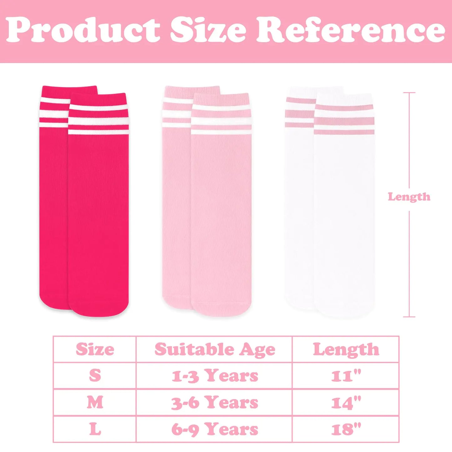 Toddler Soccer Socks Kids Soccer Socks Youth Soccer Socks Kids Baseball Socks Girls Softball Socks Boys Football Socks 6-9 Years 3 Pack Pink/White, Hot Pink/White, White/Pink