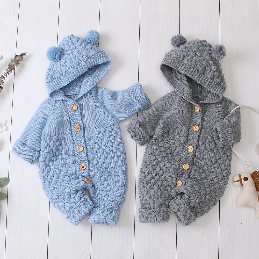 Baby Romper Bear Ear Knit Hooded Jumpsuit