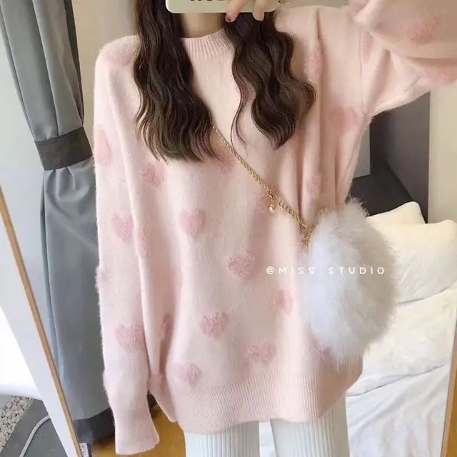 Heart Design Sweater: Korean Fashion