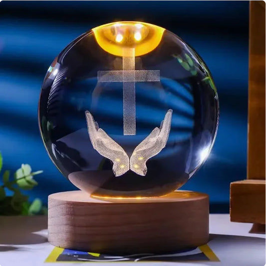 Glow Sphere Crystal Ball Night Light with Wooden Base