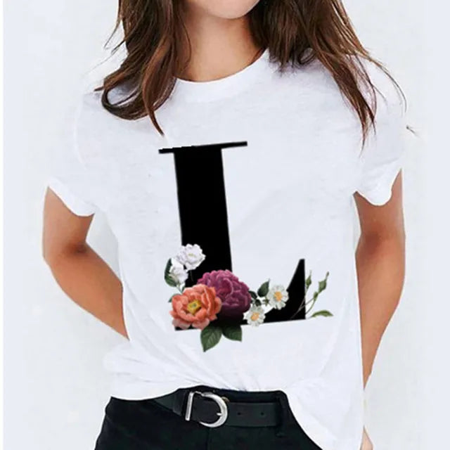 26 Letter Printed Women's T-shirts