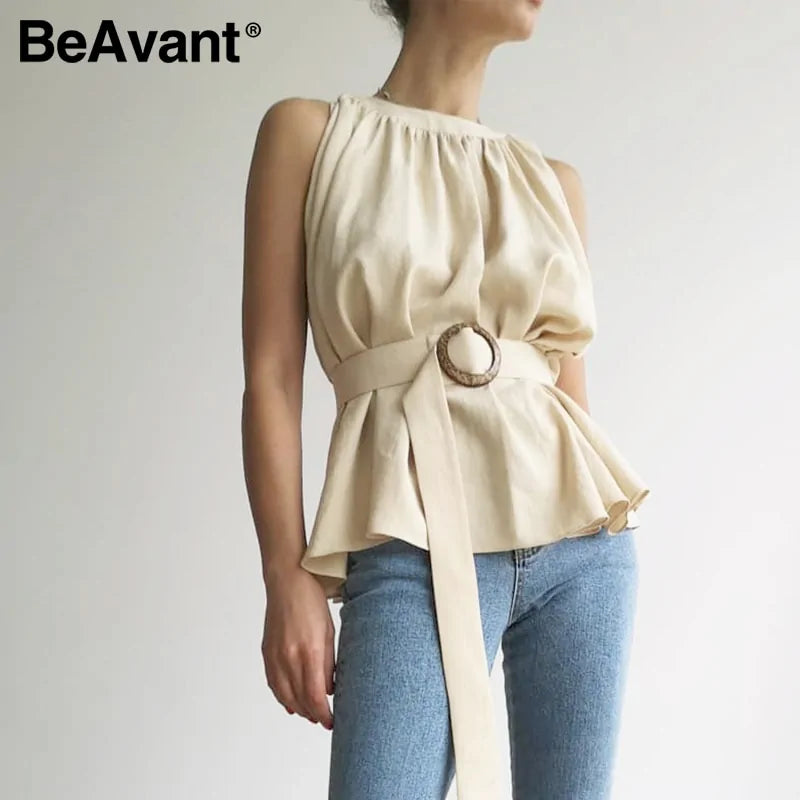 High Waist Belt Tie Fashion Camisole Tops