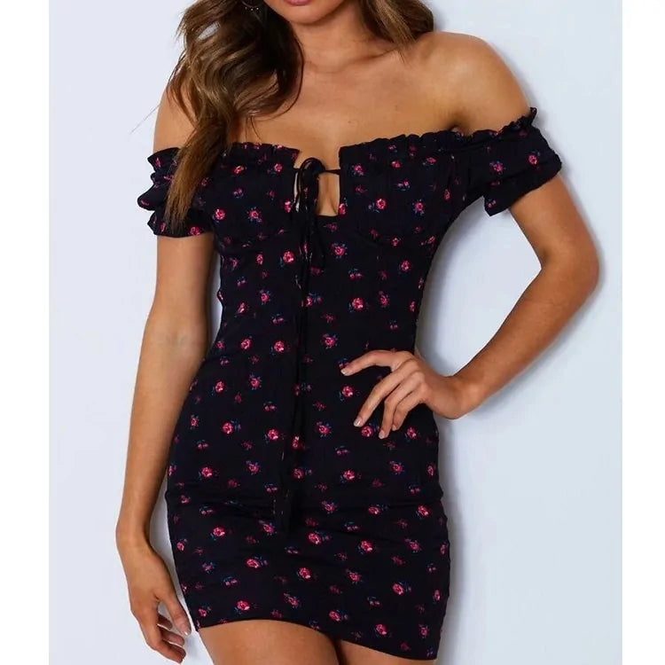 Women Floral Wrap Off Shoulder Dress