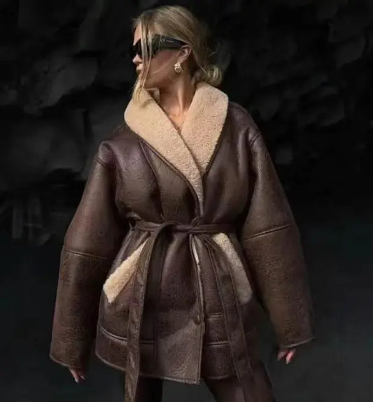 Fur Collar Composite Belt Coat