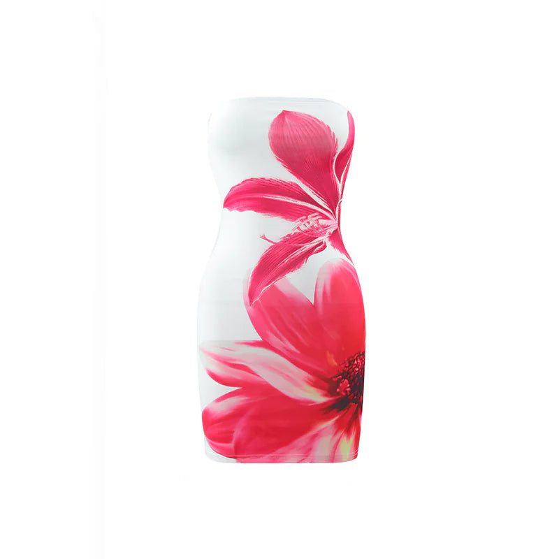 Floral Print Tube Top Sheath Dress