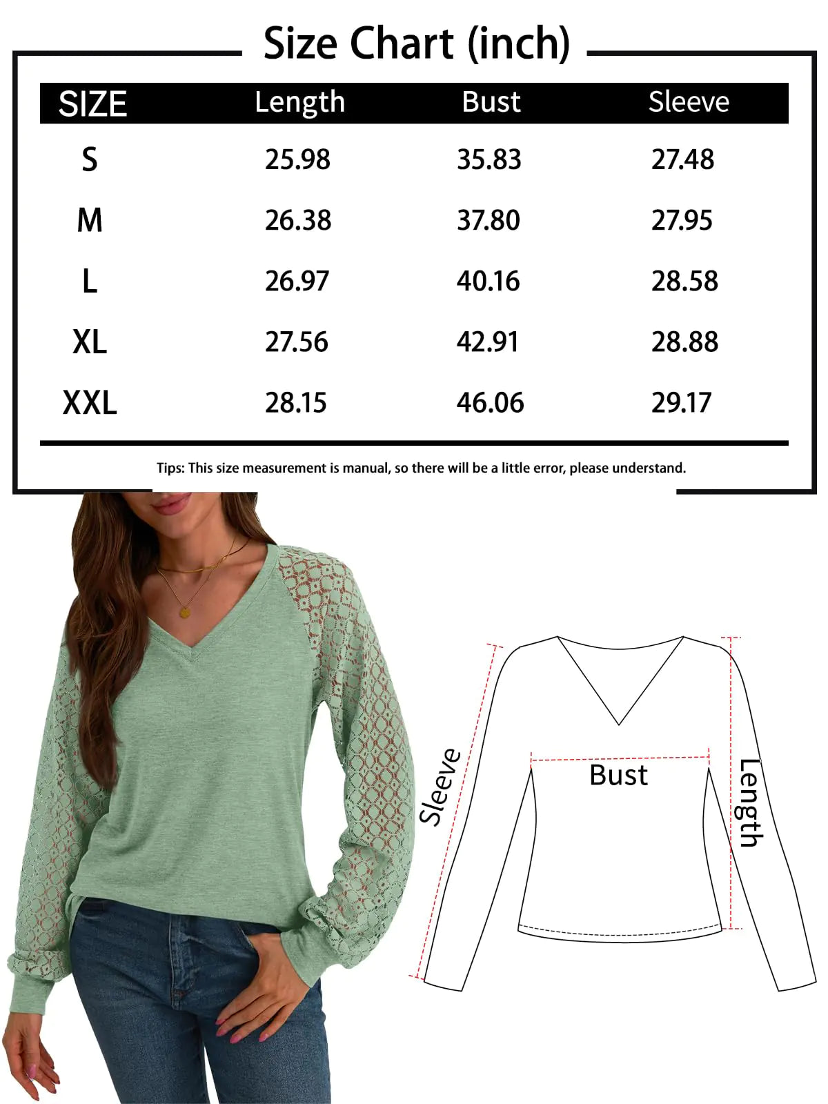 AUTOMET Womens Long Sleeve Shirts V-Neck Lace Tops Business Casual Blouses Trendy 2024 Fall Fashion Outfits Clothes Cyan X-Large