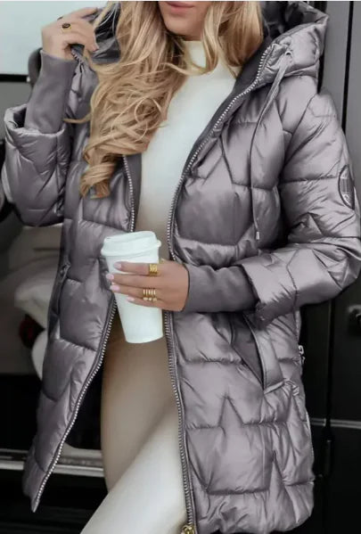 Elegant Winter Hooded Down Jacket Cardigan Coat