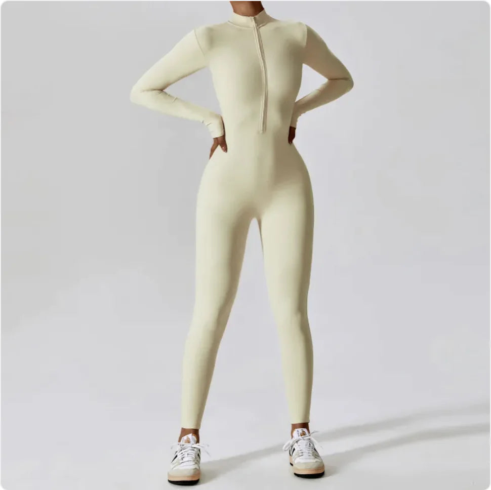 Women's Long-Sleeve Zipper Sports Jumpsuit