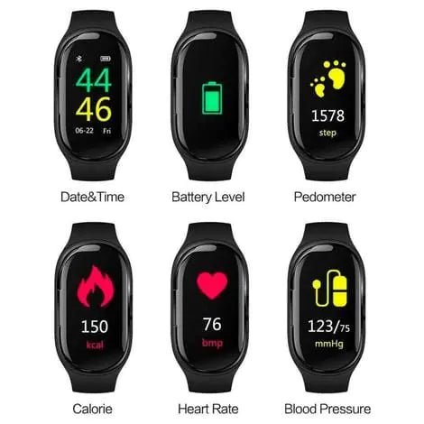 Smart Watch with Built-in TWS Wireless Bluetooth Earphone Blood Heart Rate Monitor