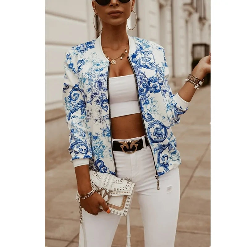 Women's Flower Printed Long Sleeve Jacket