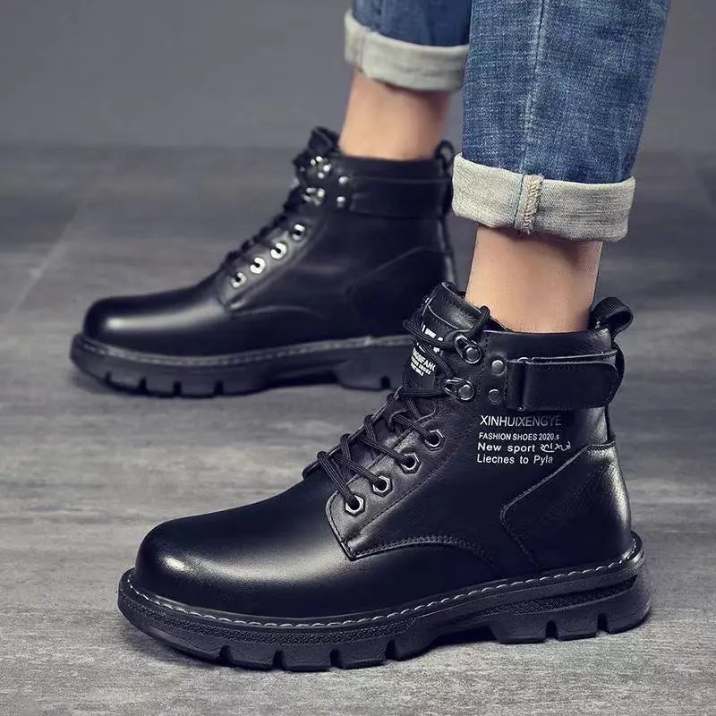 Unisex Leather Shoes High Top Fashion Winter Boots