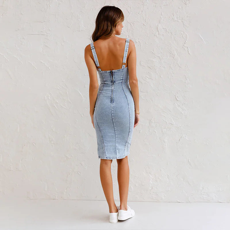 U-Neck Denim Dress