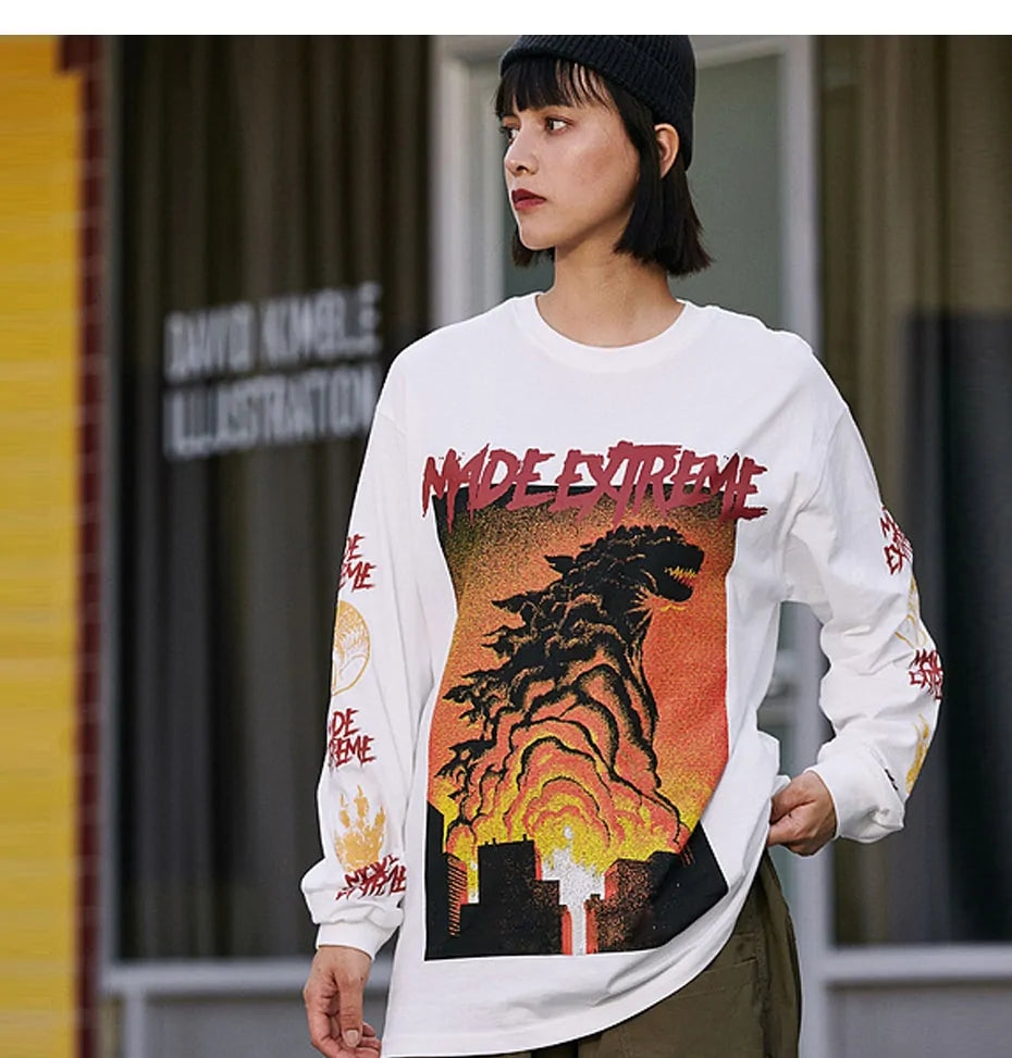 Japan Style Tops Monster Printed T-shirt