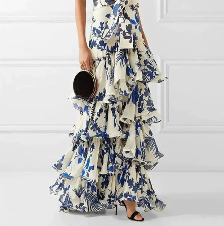 Printed Halter Hollow-Out Dress