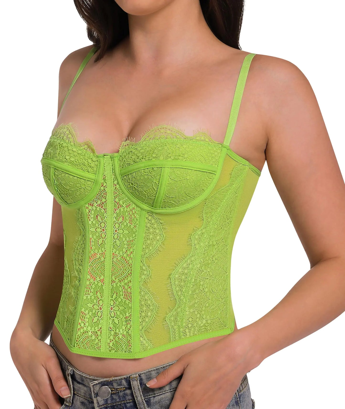 Lace Bustier Corset Tops for Women - Sexy Going Out Top with Buckle Green X-Small