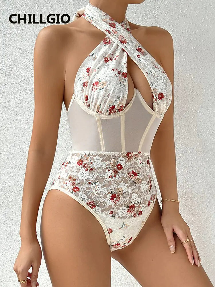 Lace Floral Print Bodysuits