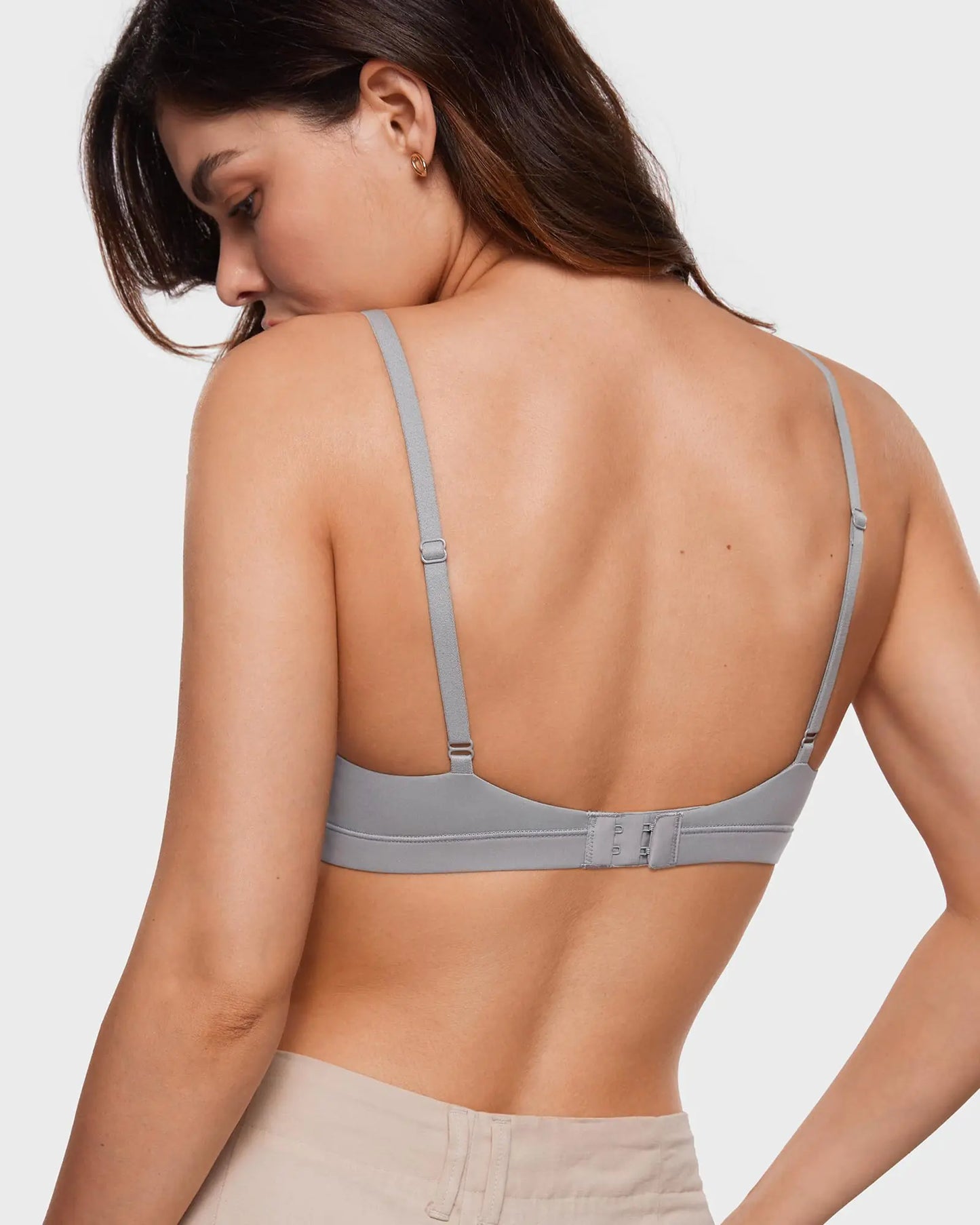 Women's Inbarely Triangle Bralette Comfortable Unlined V Neck Wireless Smoothing Bra Top Stretch X-Small Neutral Gray