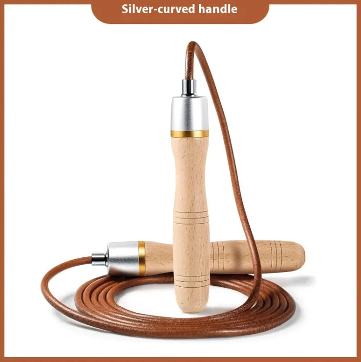 Fitness Weight Loss Exercise Slimming And Fat Burning Cowhide String Beech Handle Skipping Rope