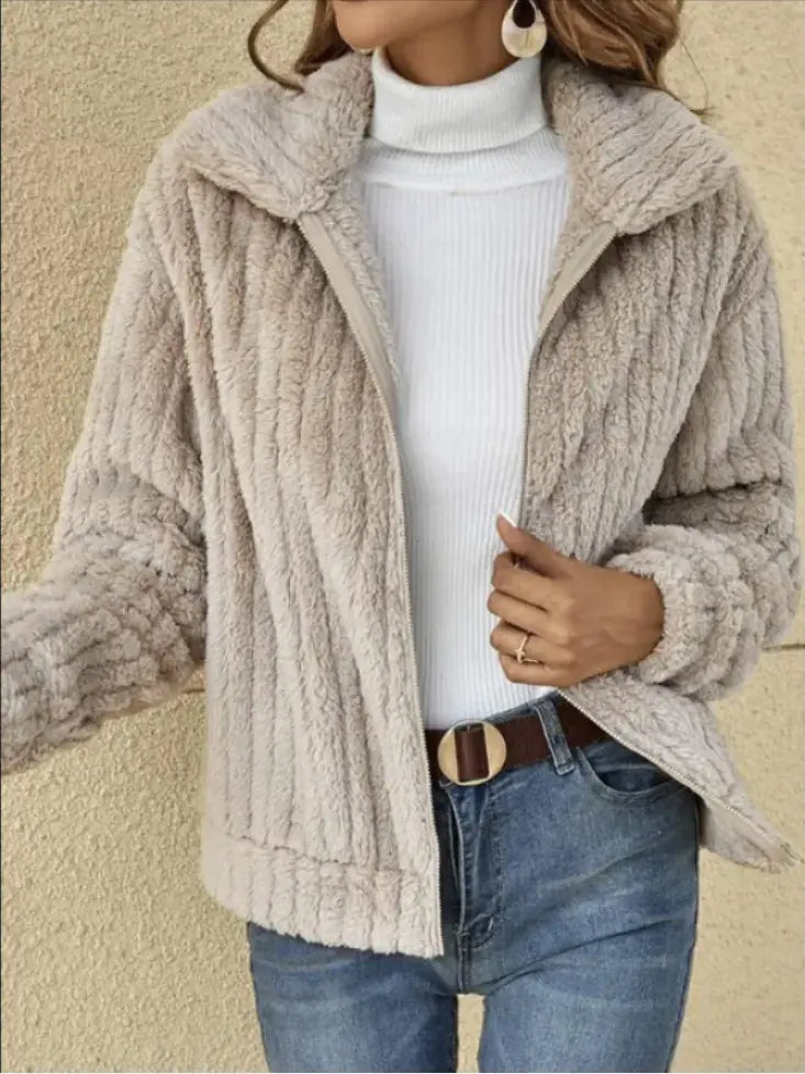 Cozy Chic Fleece Lapel Cropped Jacket