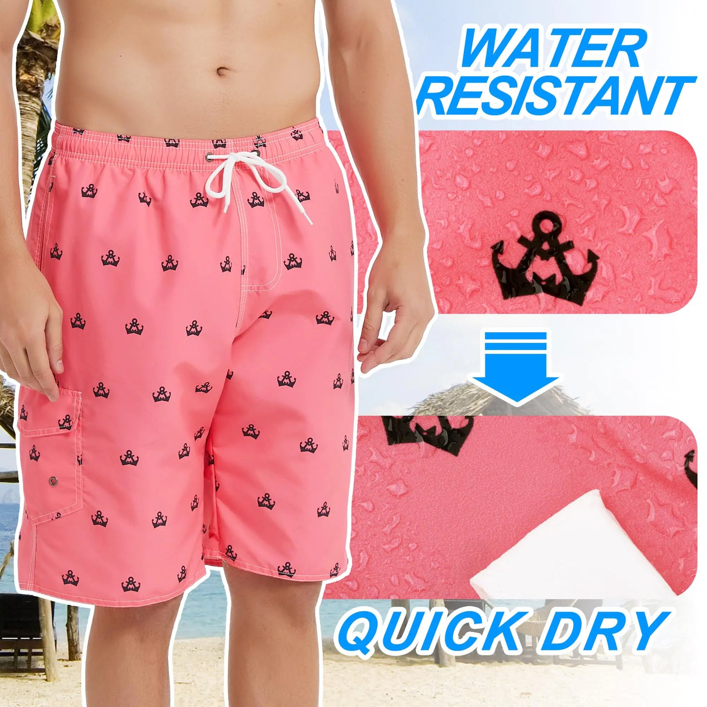 Mens Swimming Trunks Swim Trunks Quick Dry Swim Shorts with Mesh Lining Funny Swimwear Bathing Suits Large Pink Anchor