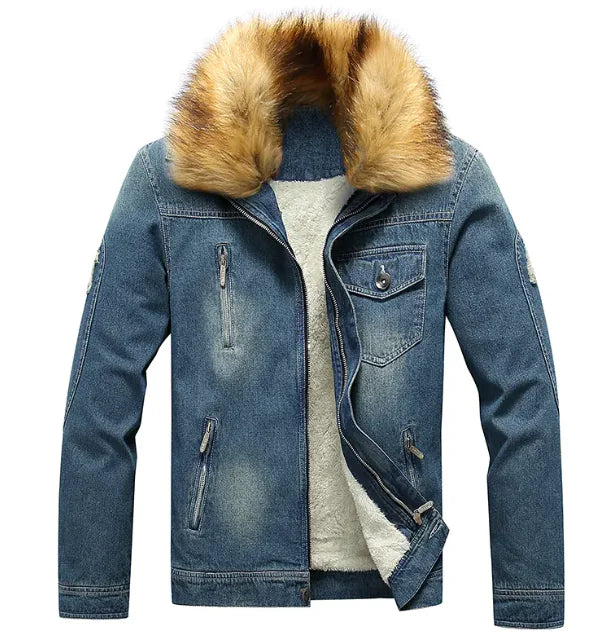 Men's Winter Fur-Lined Denim Jacket