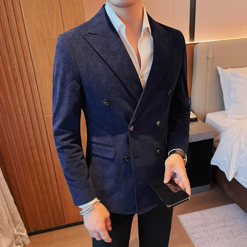 Men's Double-Breasted Corduroy Suit Jacket