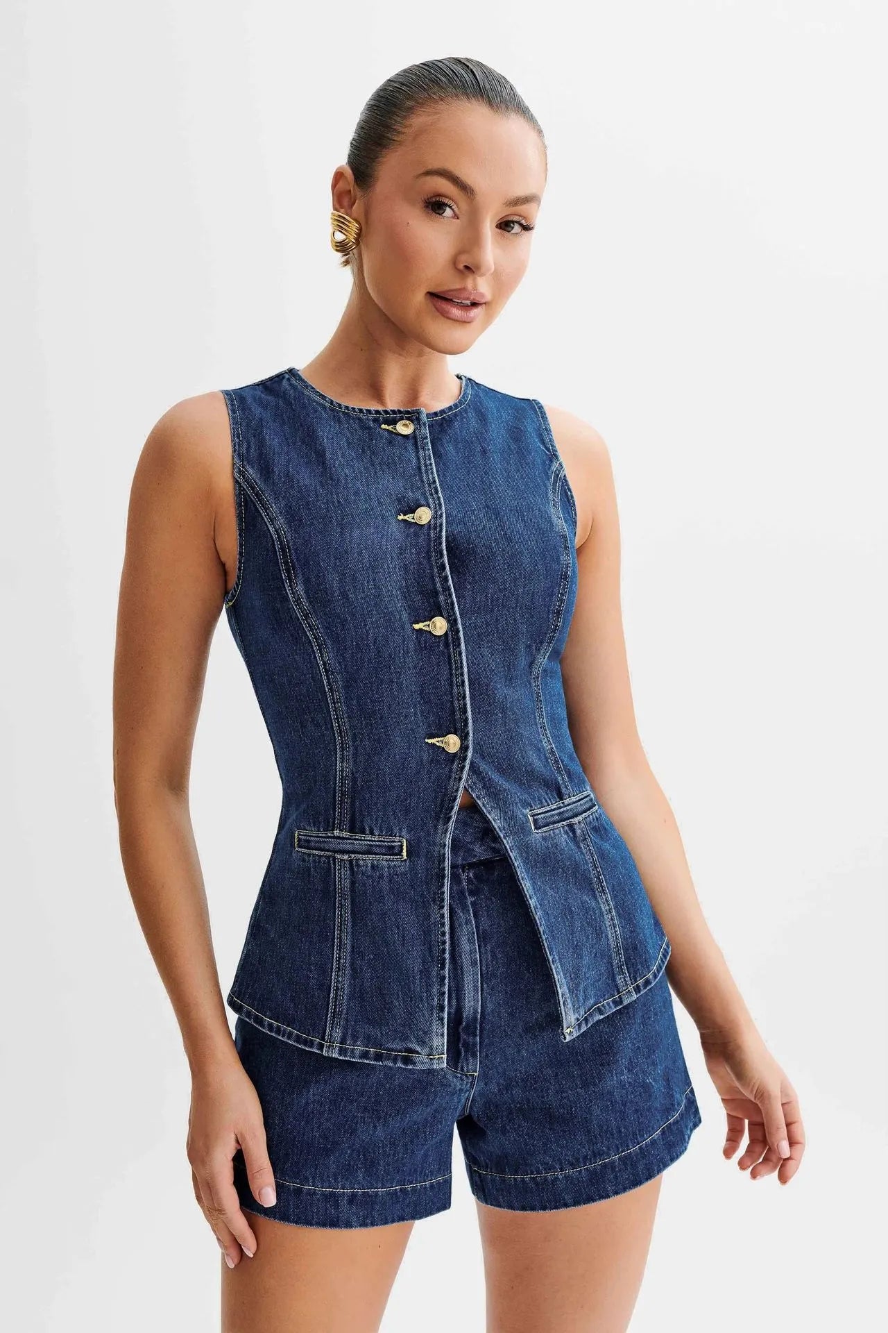 Denim Casual Sleeveless Women's Suit