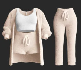 Autumn And Winter New Knitted Plush Long Sleeve Coat Vest Shorts Four-piece Set