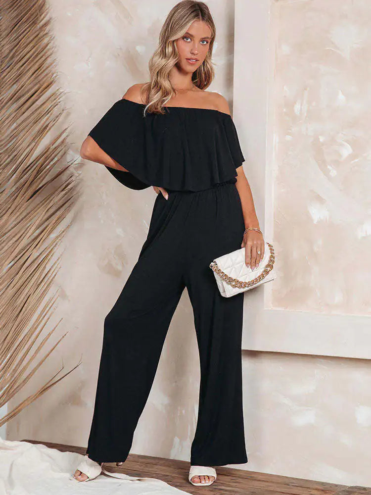 WOLF Women's Summer Jumpsuit with Wide Legs and Off-Shoulder