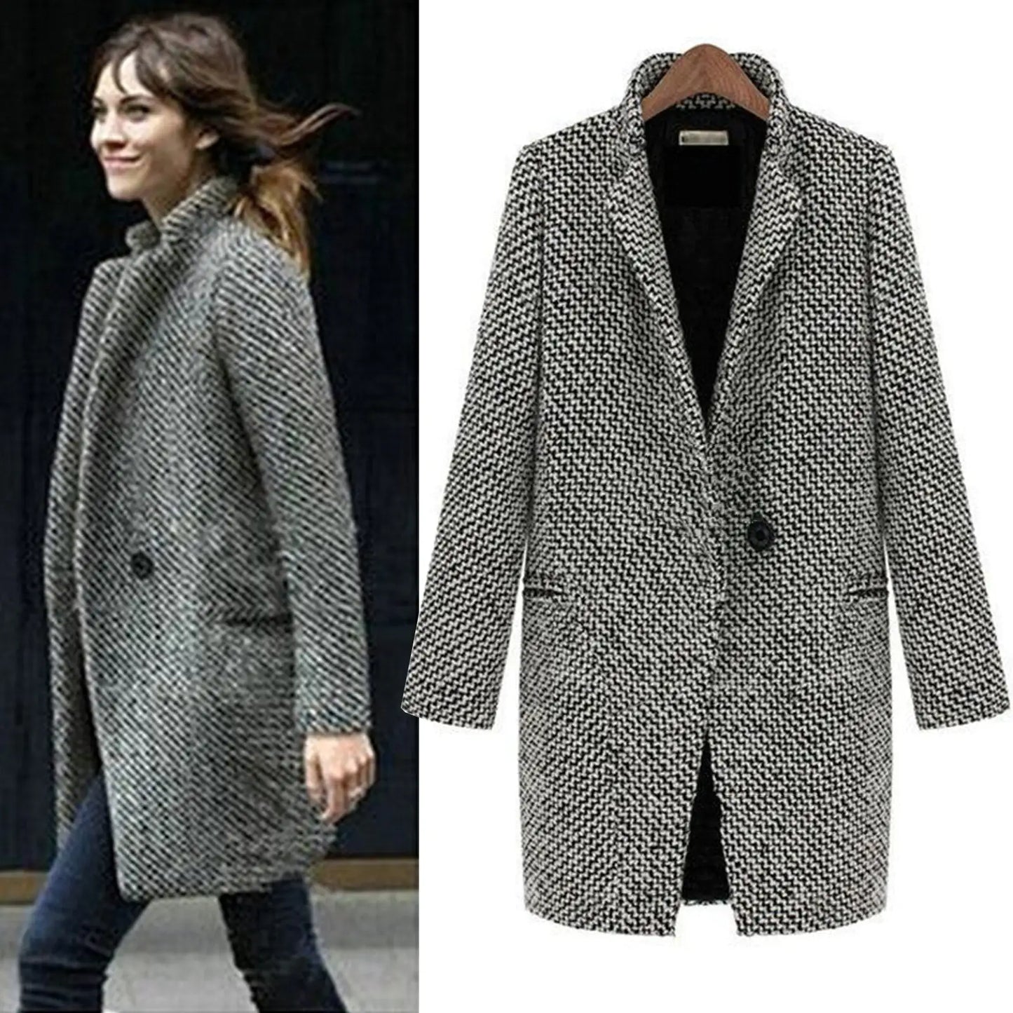 WOLF Houndstooth Wool Coat