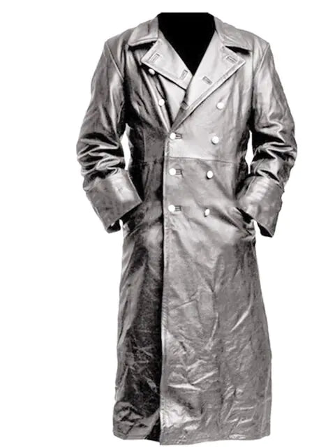 Men's Black Leather Trench Coat