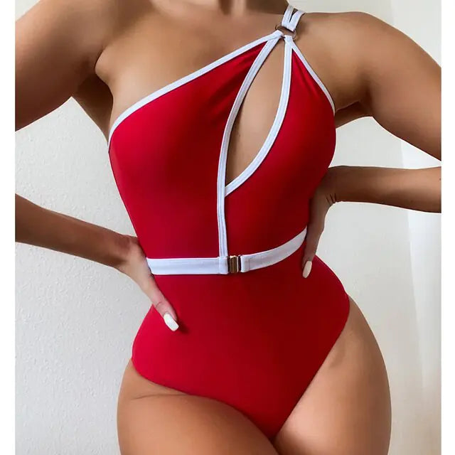 One Shoulder Hollow Out Swimwear