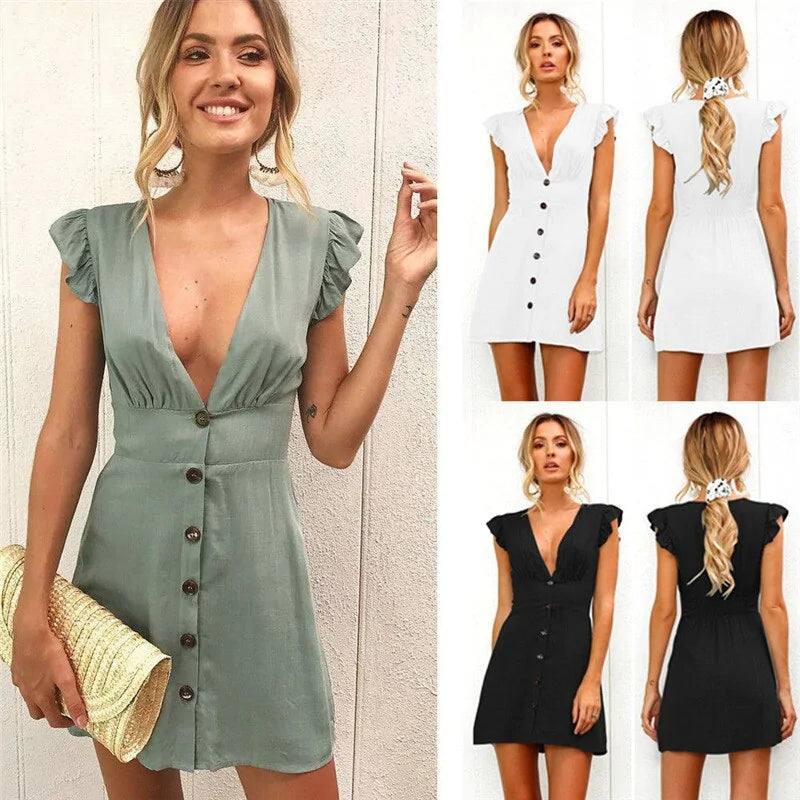 Sleeve Button Front Mini Dress