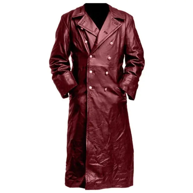 Men's Black Leather Trench Coat