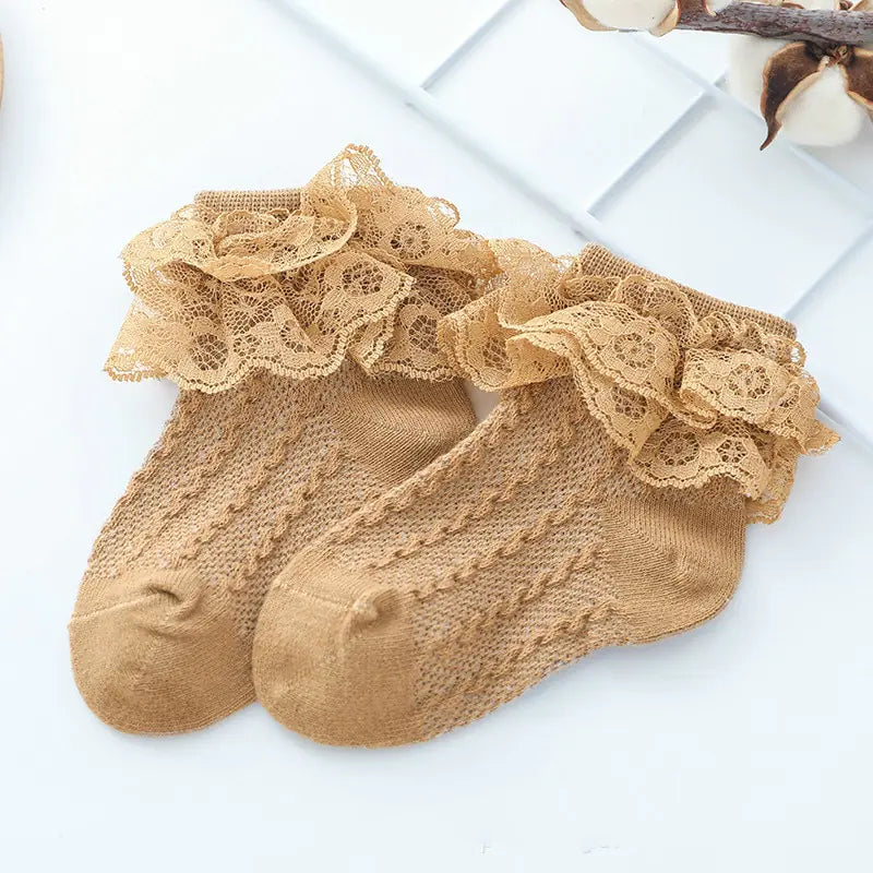 Girls Breathable Ruffled  Lace Socks