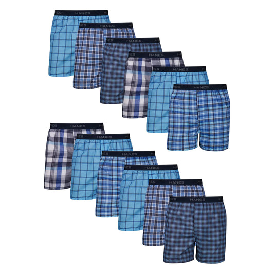 Hanes Men's Tagless Boxer Underwear, Exposed Waistband, Multi-packs Available 12 Assorted - 12 Pack XX-Large