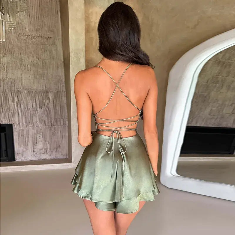 Women's Slim Halter Satin Backless Dress