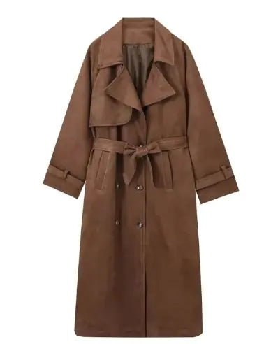 Long Trench Coats With Belt Double-breasted Lapel