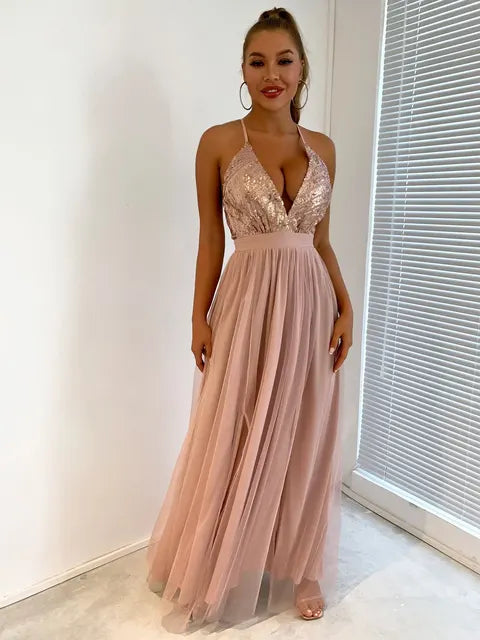 V-Neck Backless Maxi Dress