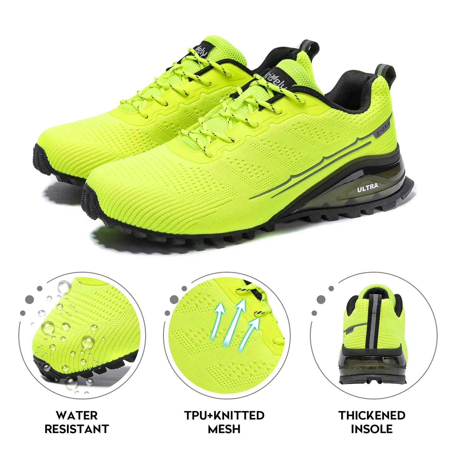 Kricely Herren Trailrunning-Schuhe, modische Walking- und Wander-Sneaker für Männer, Tennis- und Cross-Trainingsschuhe, Outdoor-Sneaker, lässige Workout-Schuhe für Herren, Größe 43, fluoreszierendes Grün