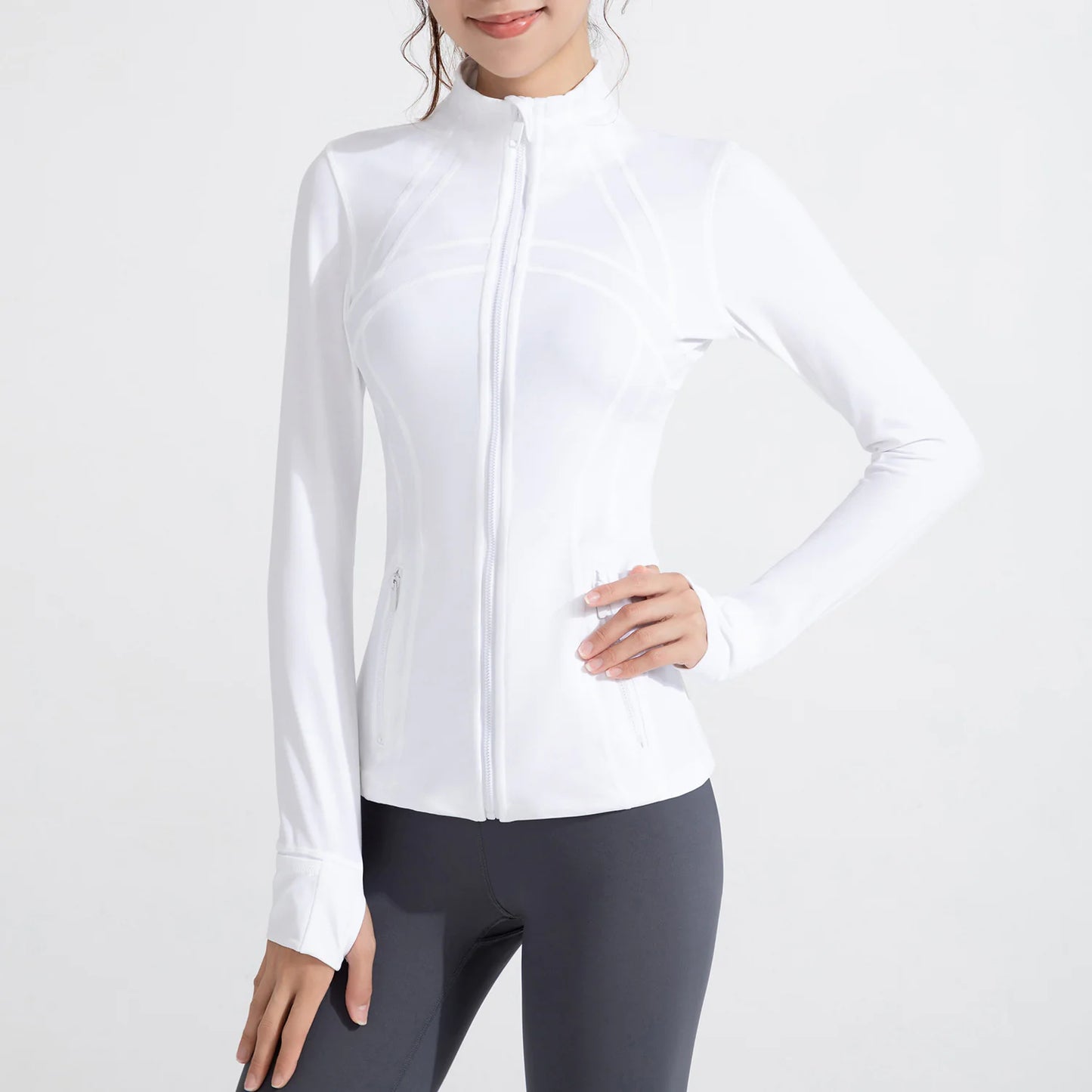 Stand Collar Sports Running Workout Long Sleeve Zipper Jacket for Women