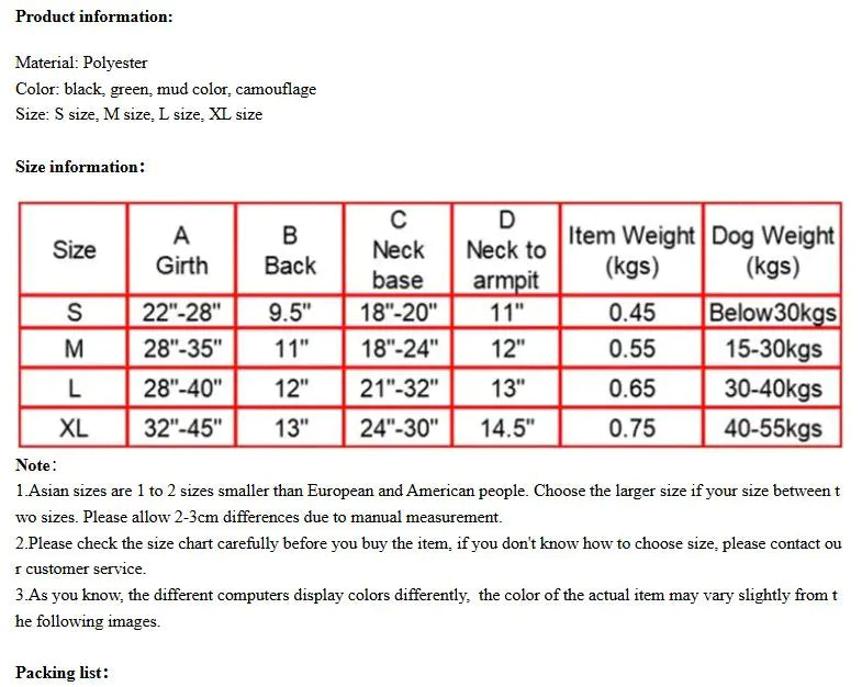 Outdoor Tactical Dog Vest For Large Dogs