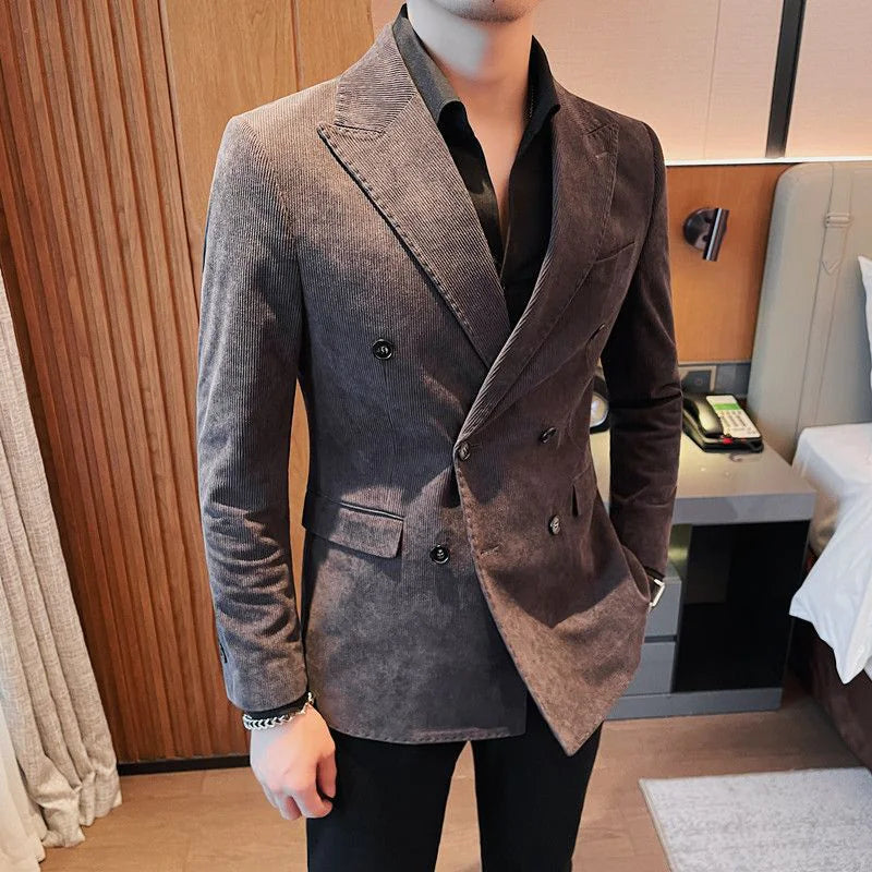 Men's Double-Breasted Corduroy Suit Jacket