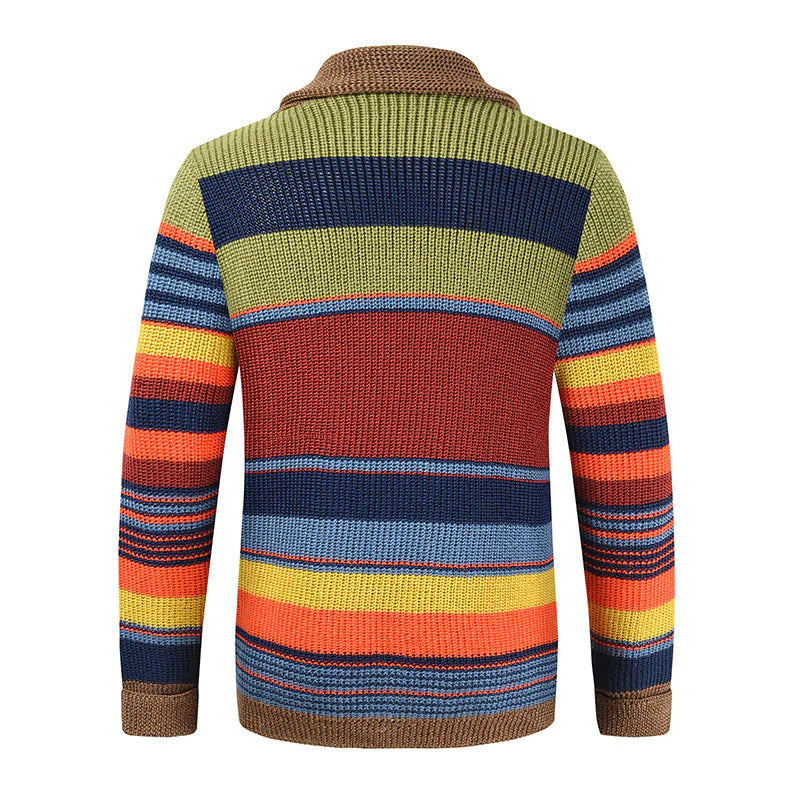 Men's Color-Block Lapel Sweater Coat