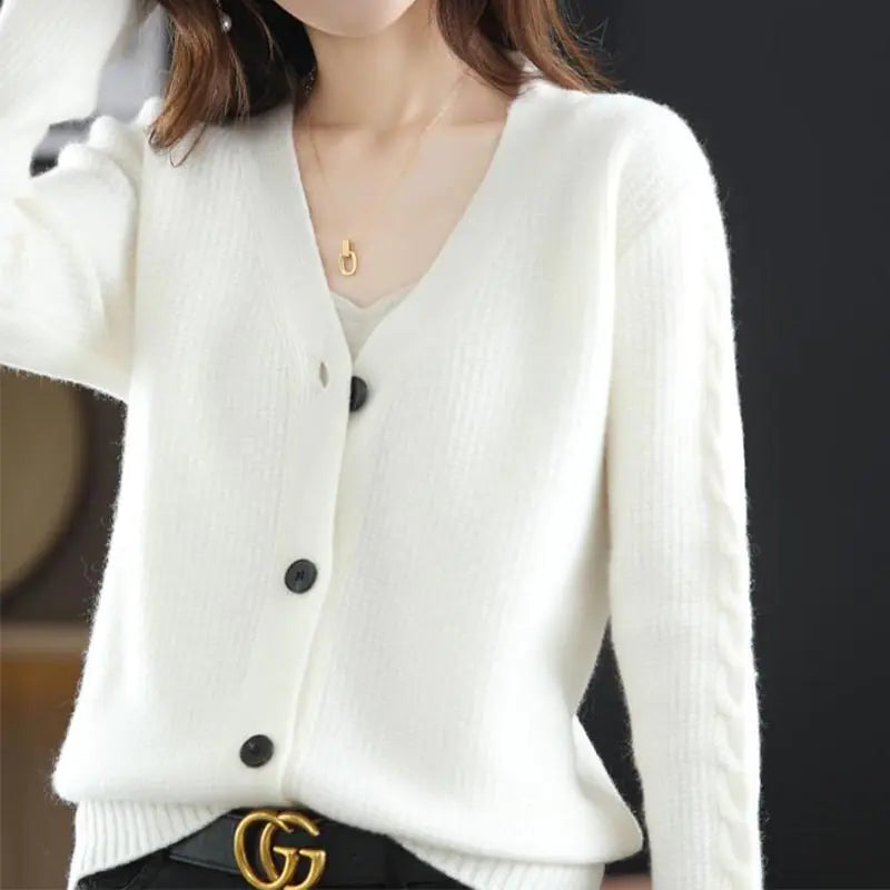 Korean Commute Solid Color V-Neck Cardigan Sweaters for Women