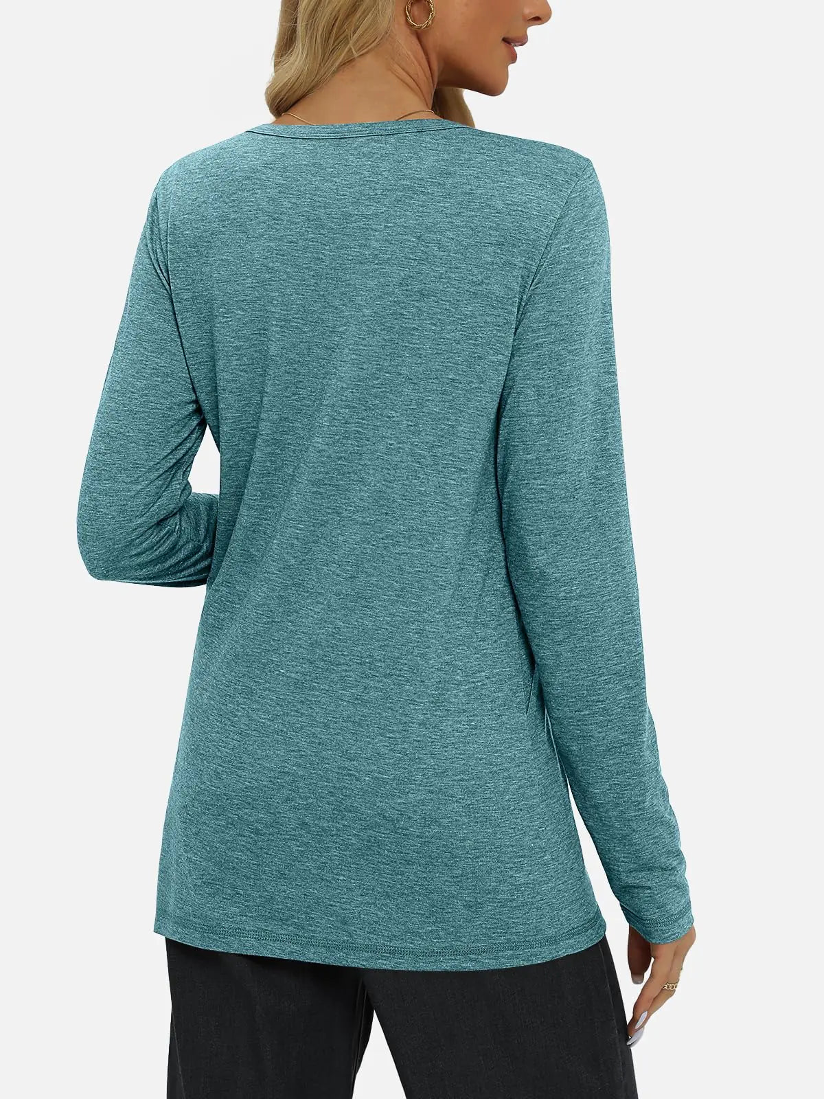 AUTOMET Womens Long Sleeve Shirts Pleated Crew Neck Casual Fall Fashion Tops Loose Fit Lightweight Girls Outfits Clothes Large Bluegreen